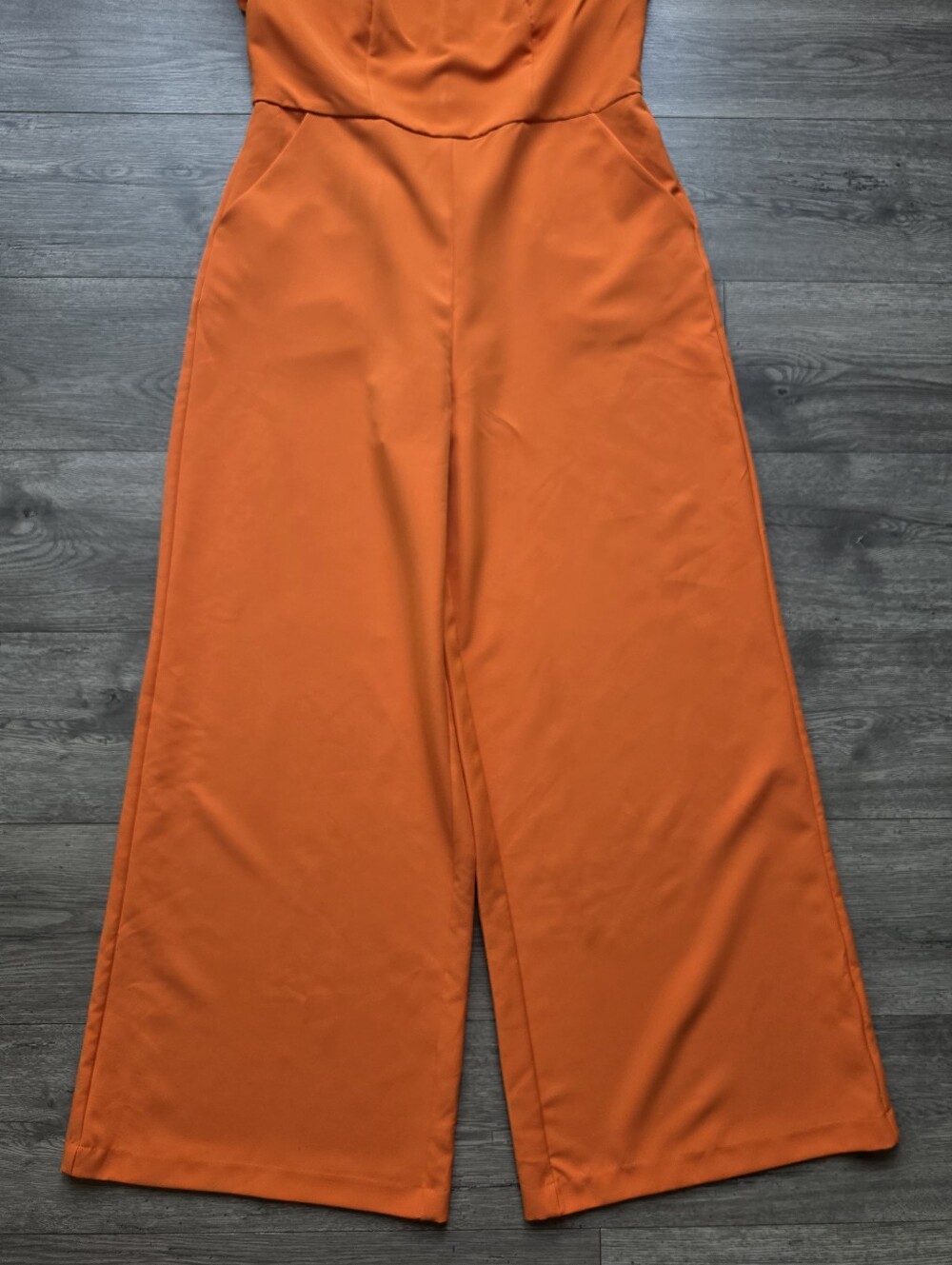⚡️$16 FINAL✨️ New York & Co Flutter Sleeve Orange Wide-Leg Jumpsuit Size L 🔴 - Picture 7 of 16